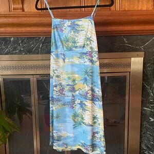 Vintage Y2K Tropical Print Spaghetti Strap Dress